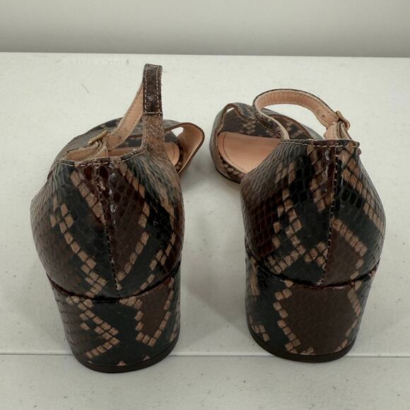 NEW AGL Women's Embossed Brown Snake Print Leather Block Heel Sandals Size 37.5 - Picture 5 of 11